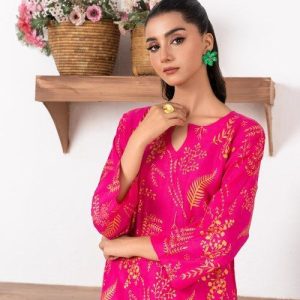 Stylish Women's Stitched Printed Shirt and Trouser Set, 2 Pcs, Arabic Linen